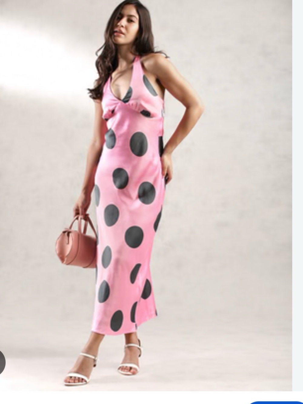 Urban Outfitters Pink Midi Dress with Black Polka Dots